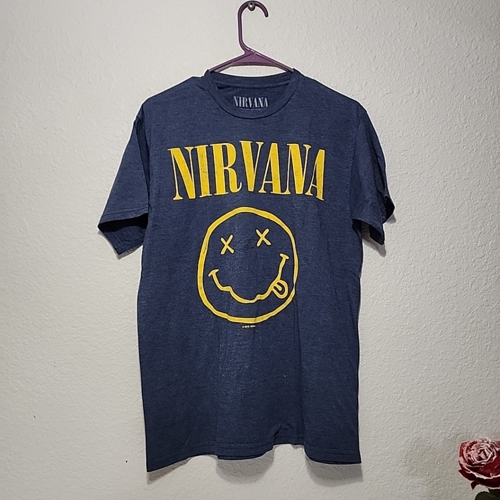 Nirvana Blue & Yellow Nevermind Smiley Face Tongue Out Size Medium